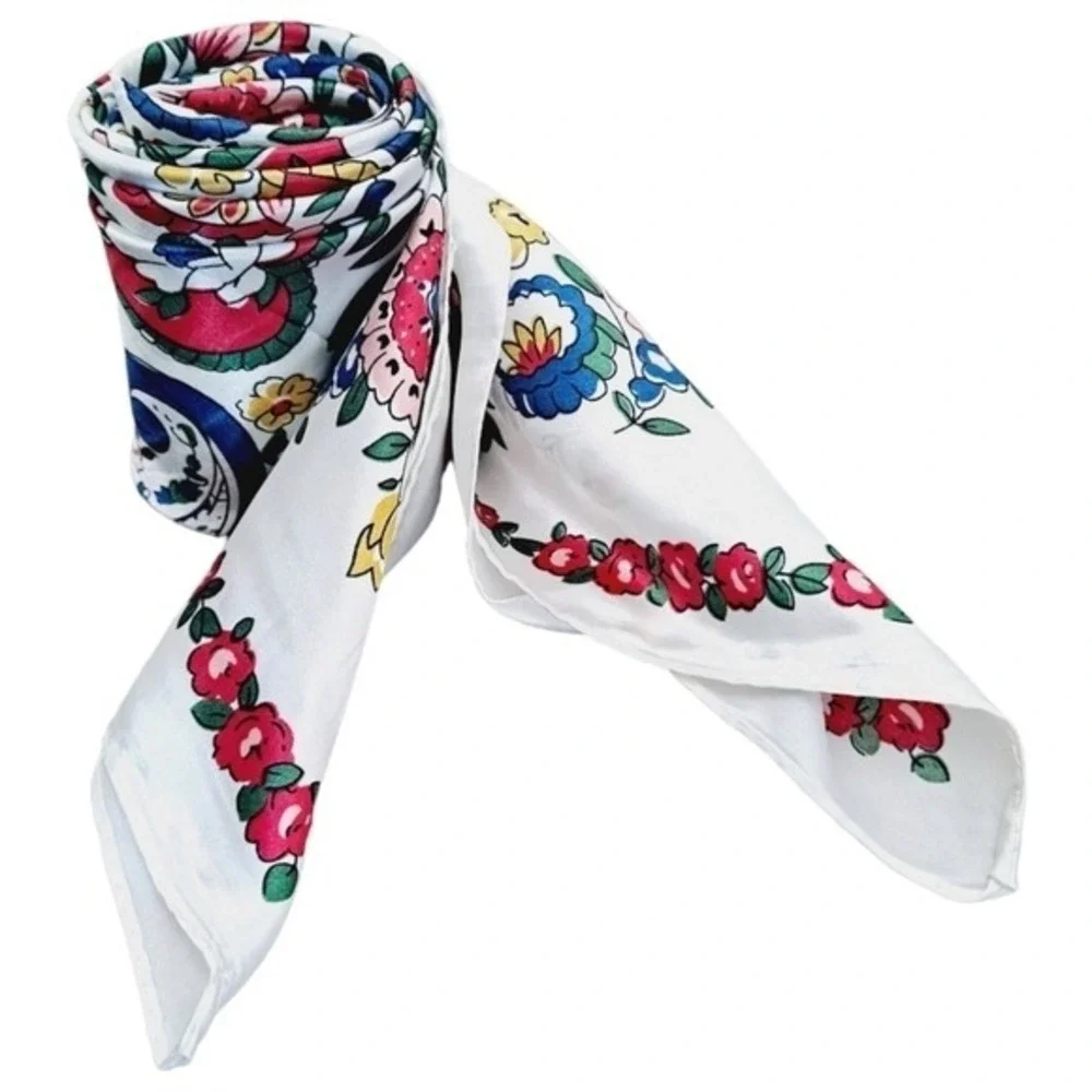 Satin Square Floral Scarf oversized Paisley white Boho hair neck 💖2/$30